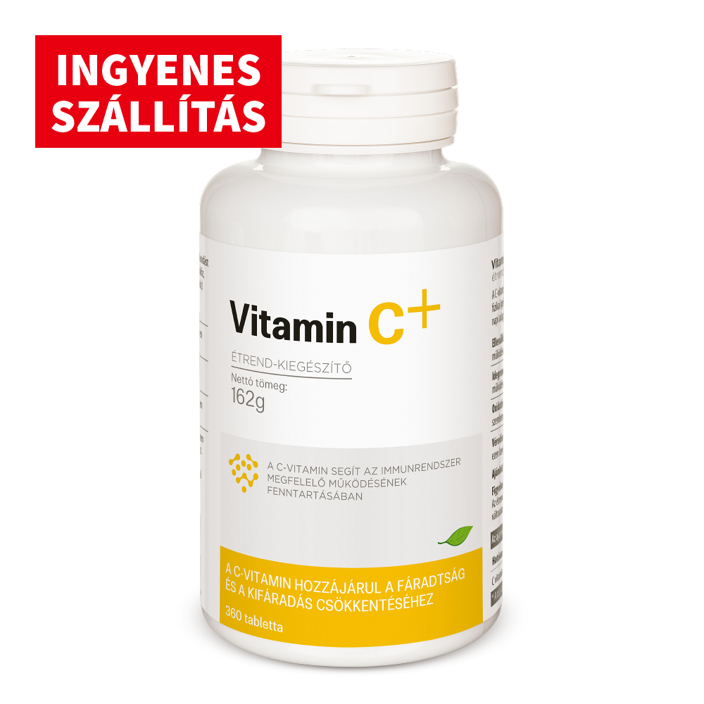 Fehér Vitamin C+ étrend-kiegészítő tabletta a fáradtság csökkentésére, ingyenes szállítással.