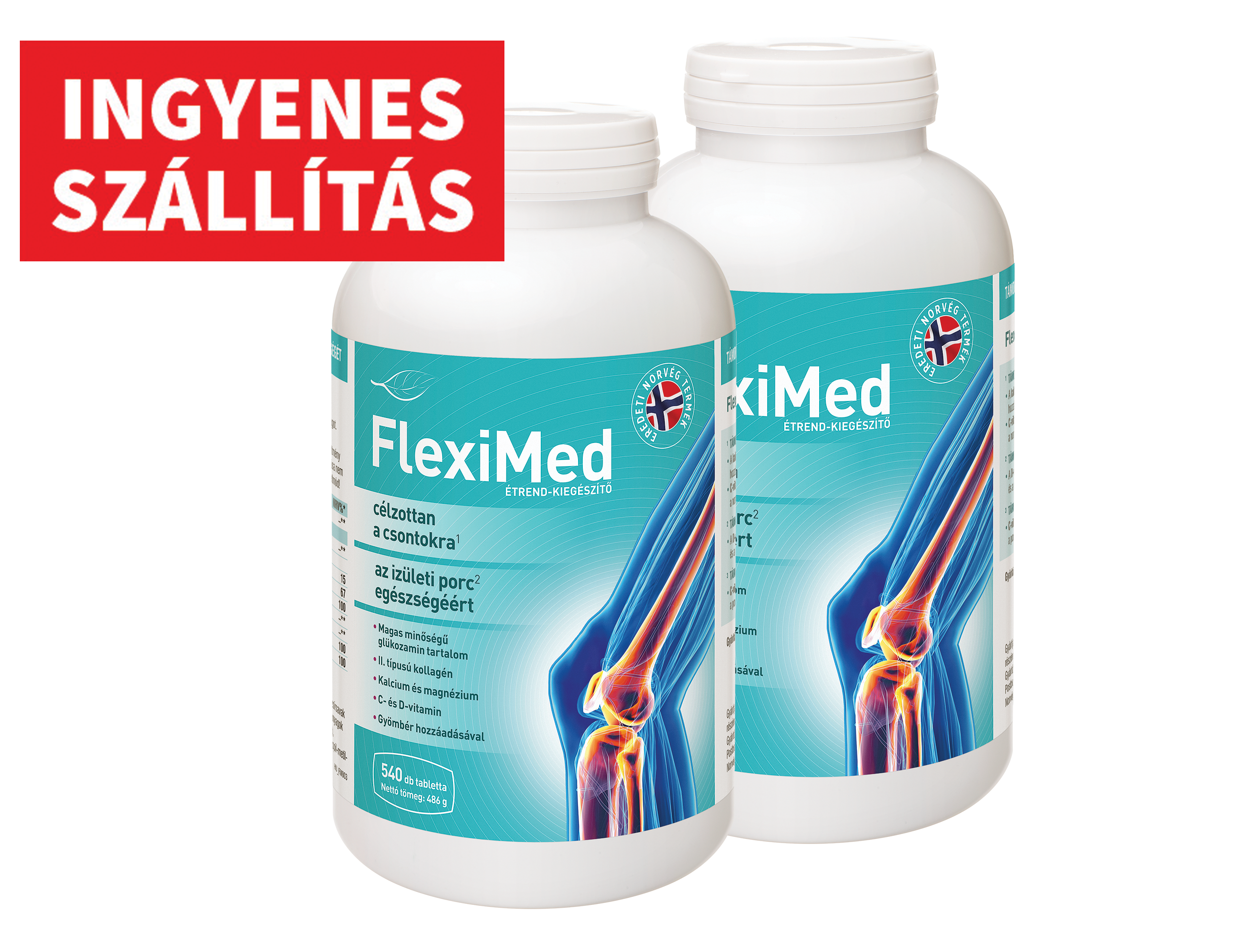 FlexiMed étrend-kiegészítő tabletták ízületi porc és csontok egészségéért, ingyenes szállítással.