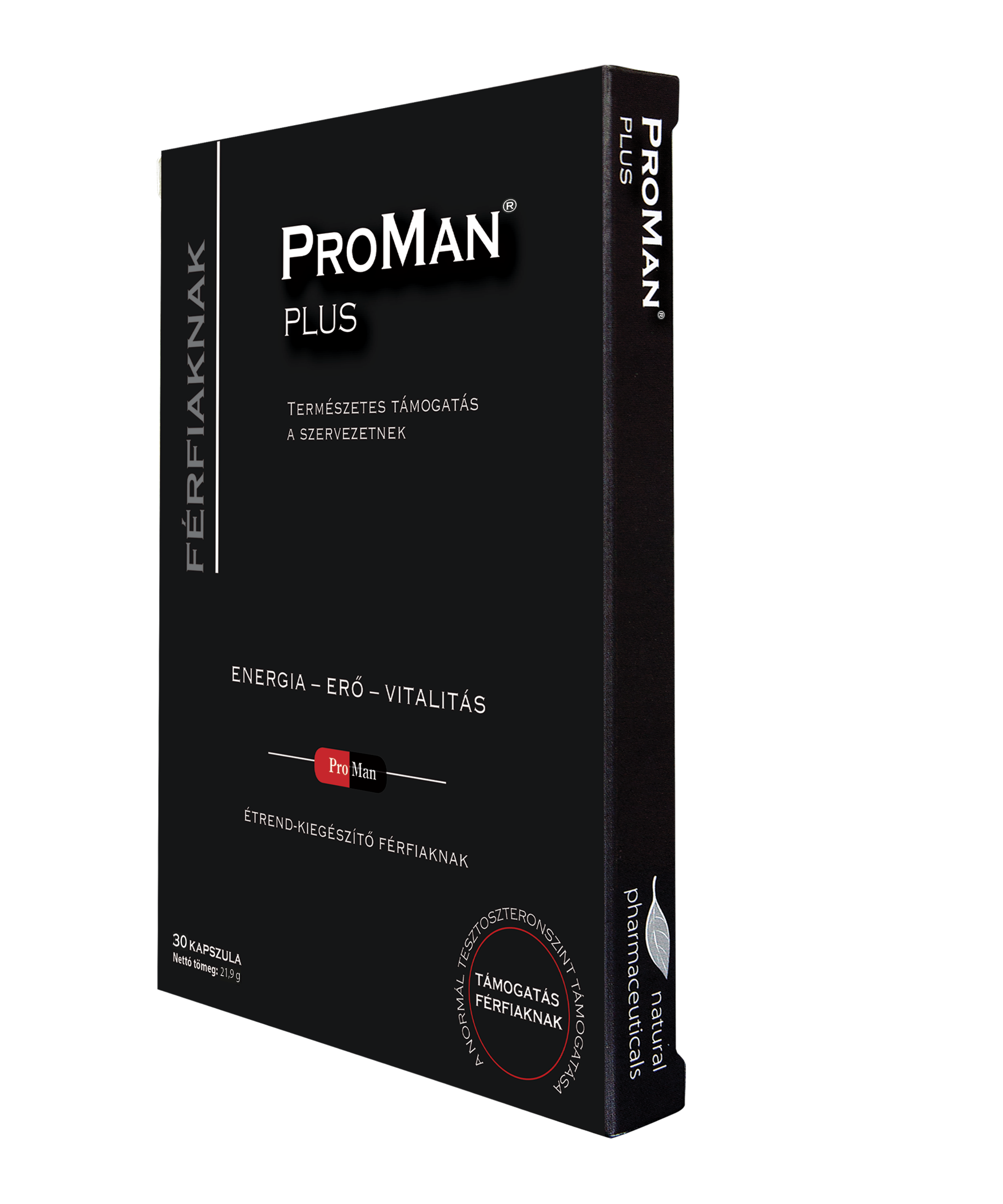 ProMan Plus étrend-kiegészítő férfiaknak, természetes támogatás, energia, erő és vitalitás kapszulák.