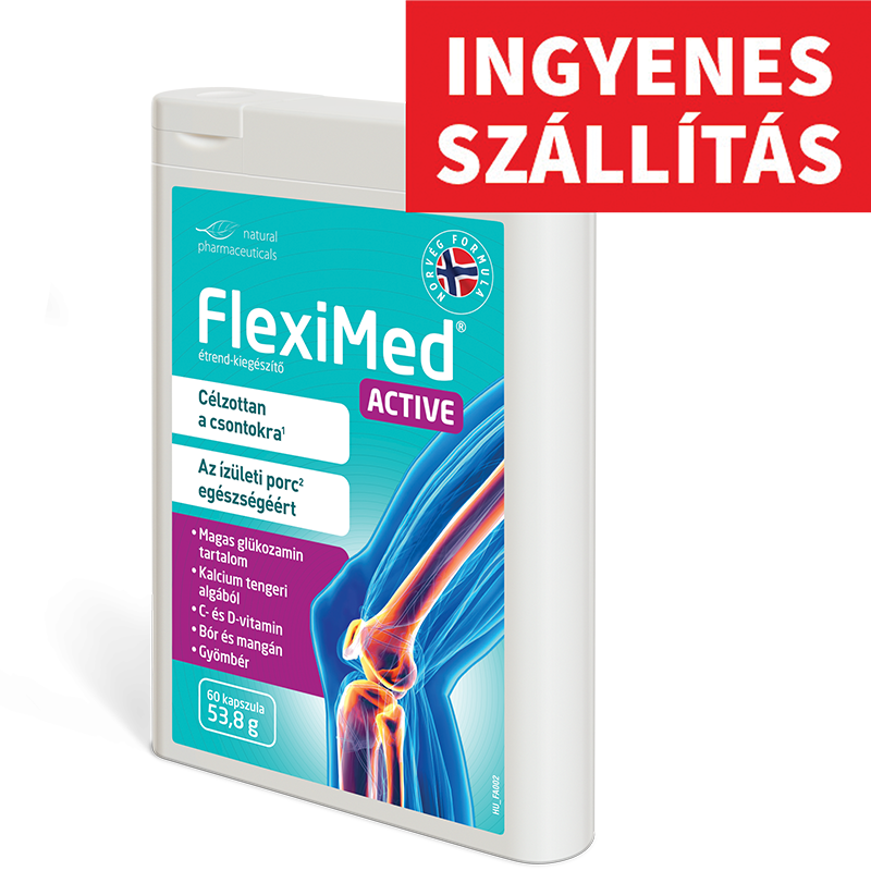 FlexiMed Active ízület- és csont egészségét támogató étrend-kiegészítő kapszula, ingyenes szállítással.